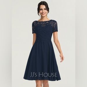 Chiffon Lace Cocktail Dress in Navy Blue